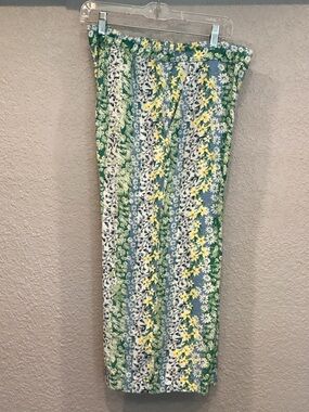LOFT Green, Yellow & White Floral Wide-Leg pants with Elastic Waist